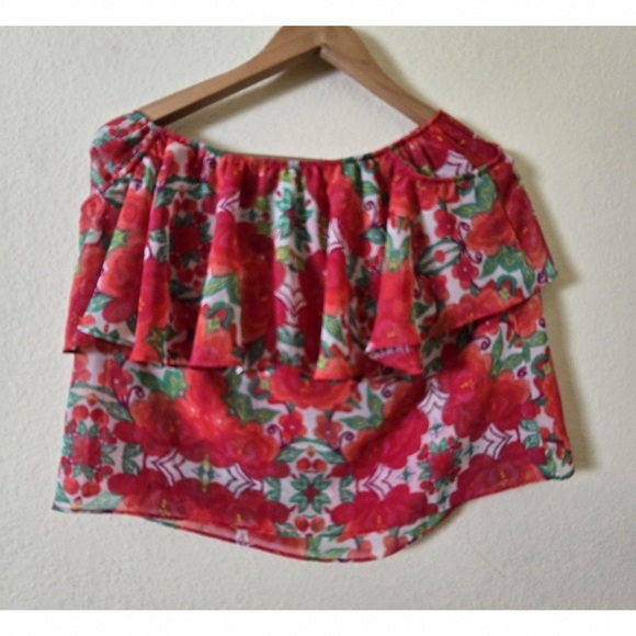 Floral Red Ruffle Tank Top - Picture 2 of 2
